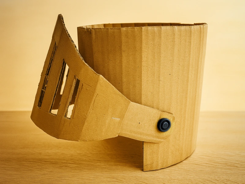 3D Druck Zubehör Ritterhelm2 selbst gebastelten Ritterhelm aus Karton mit 3D-Druck-Visier.