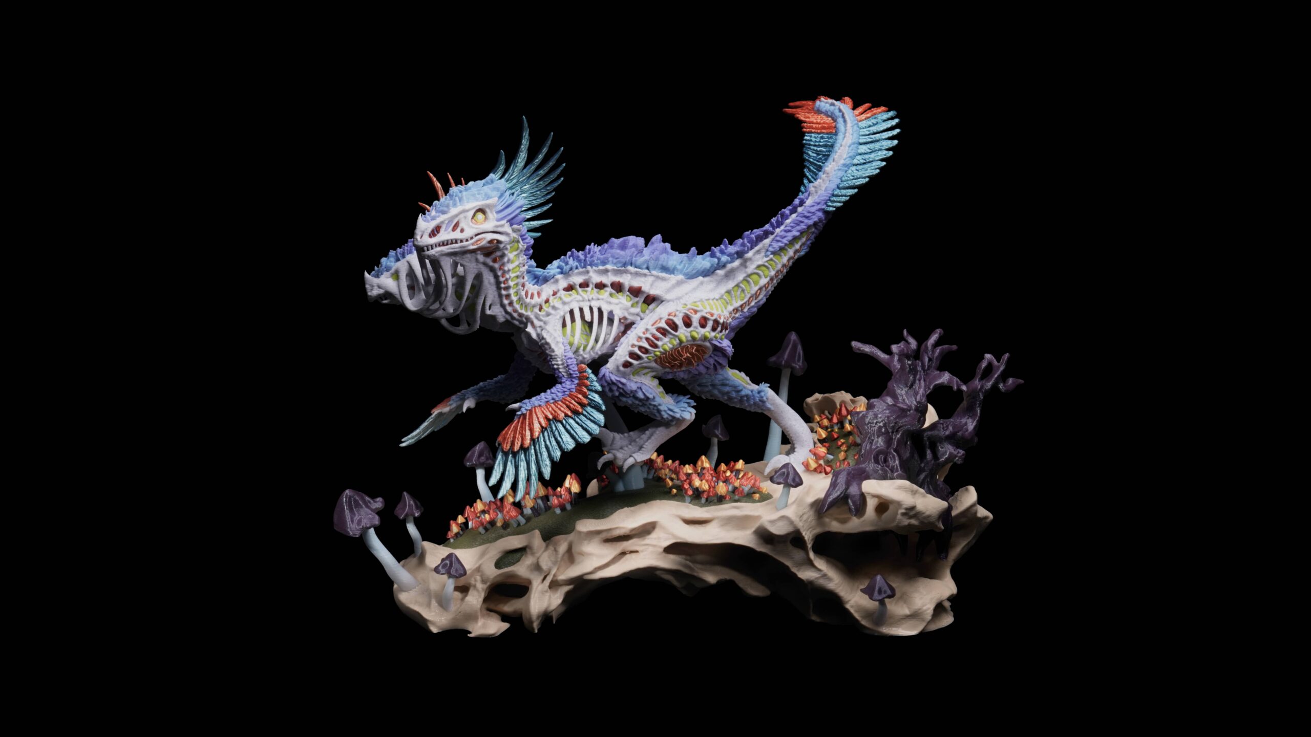 3D-Druck mit Baumstützstrukturen auf einem Bambu Lab Drucker – filigrane Support-Struktur während des Druckprozesses.